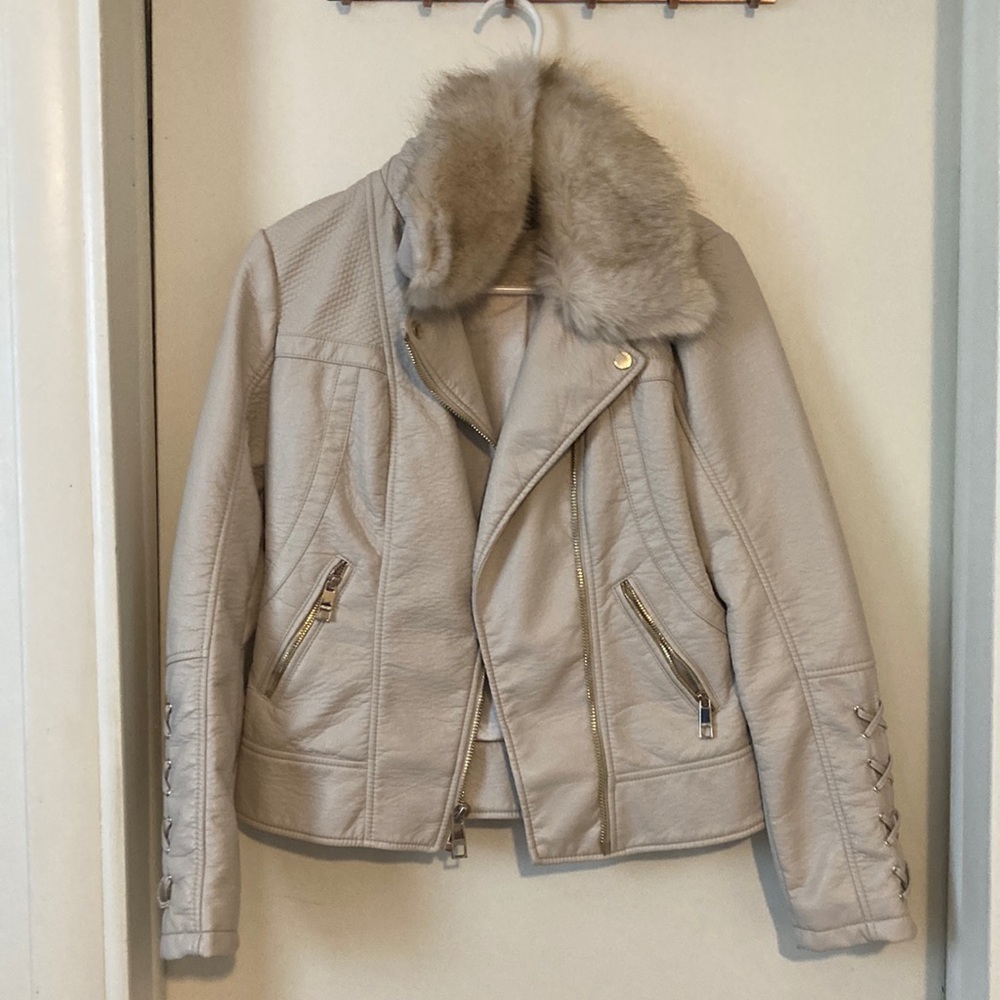 NWOT Guess Leather Jacket with Fur Collar